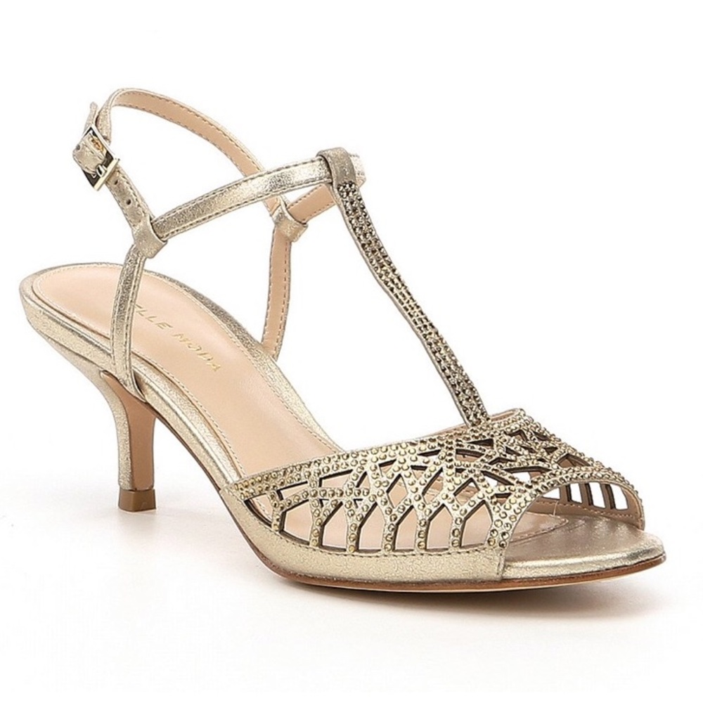 NWB Pelle Moda Adaline T-strap Metallic Gold Suede
